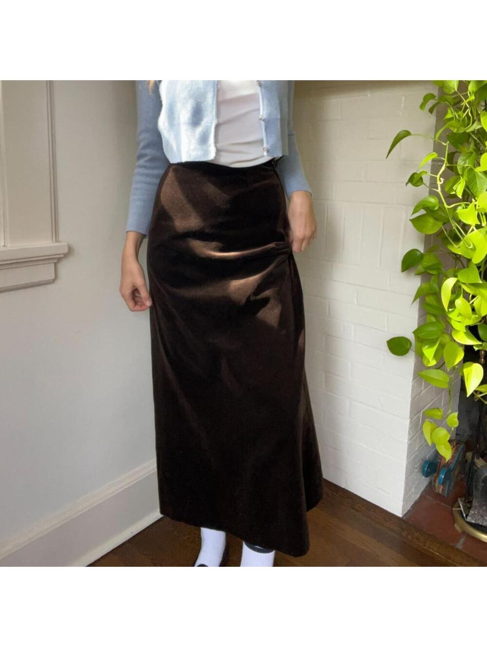 Vintage Chocolate Brown Velvet Maxi Skirt